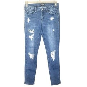 Bebe Womens Jeans Skinny Distressed holes Cut Out Size 28 Denim Destroyed Blue